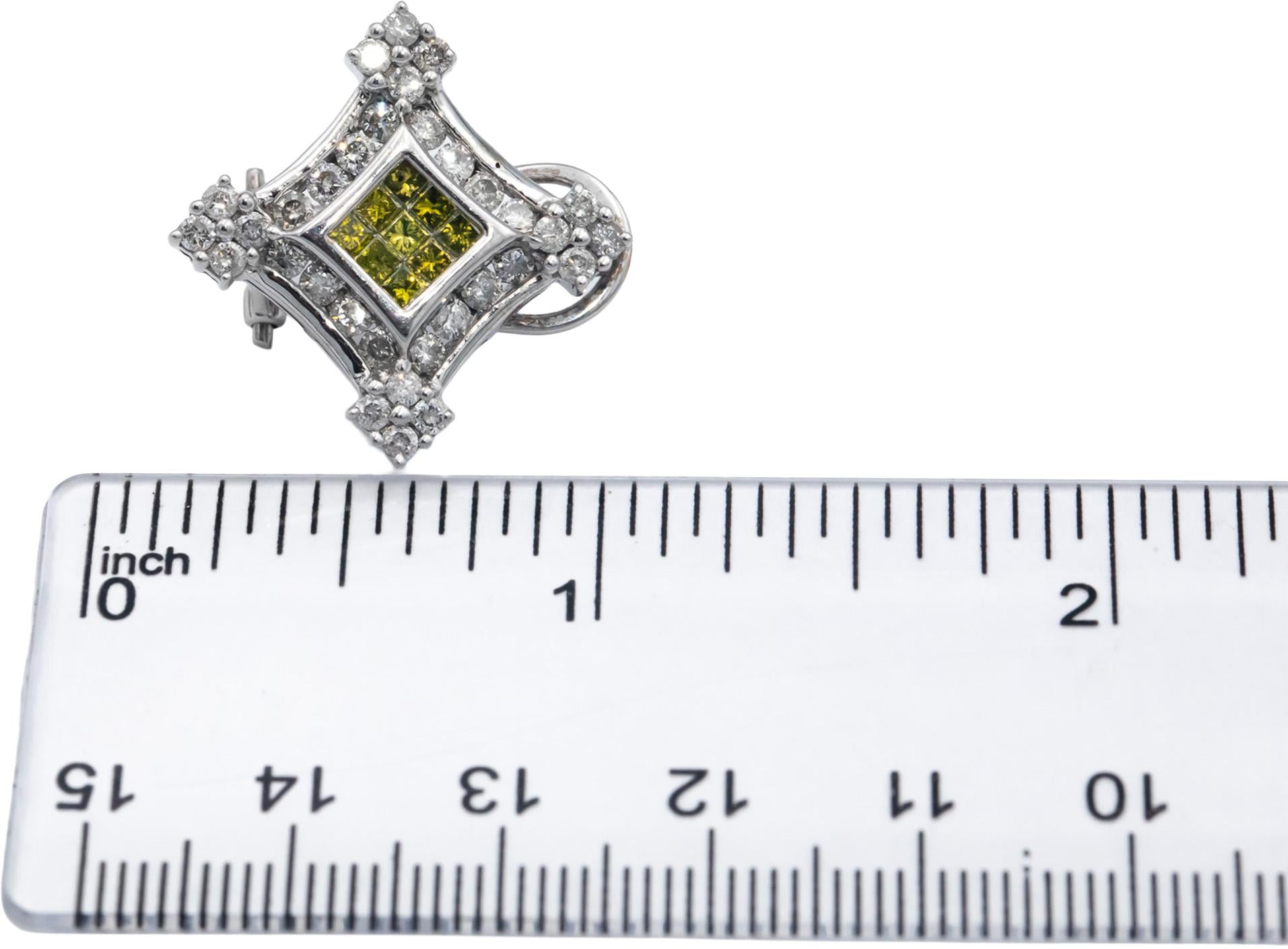 14k White Gold Jewelry 2.0CT White and Yellow Diamond Earrings