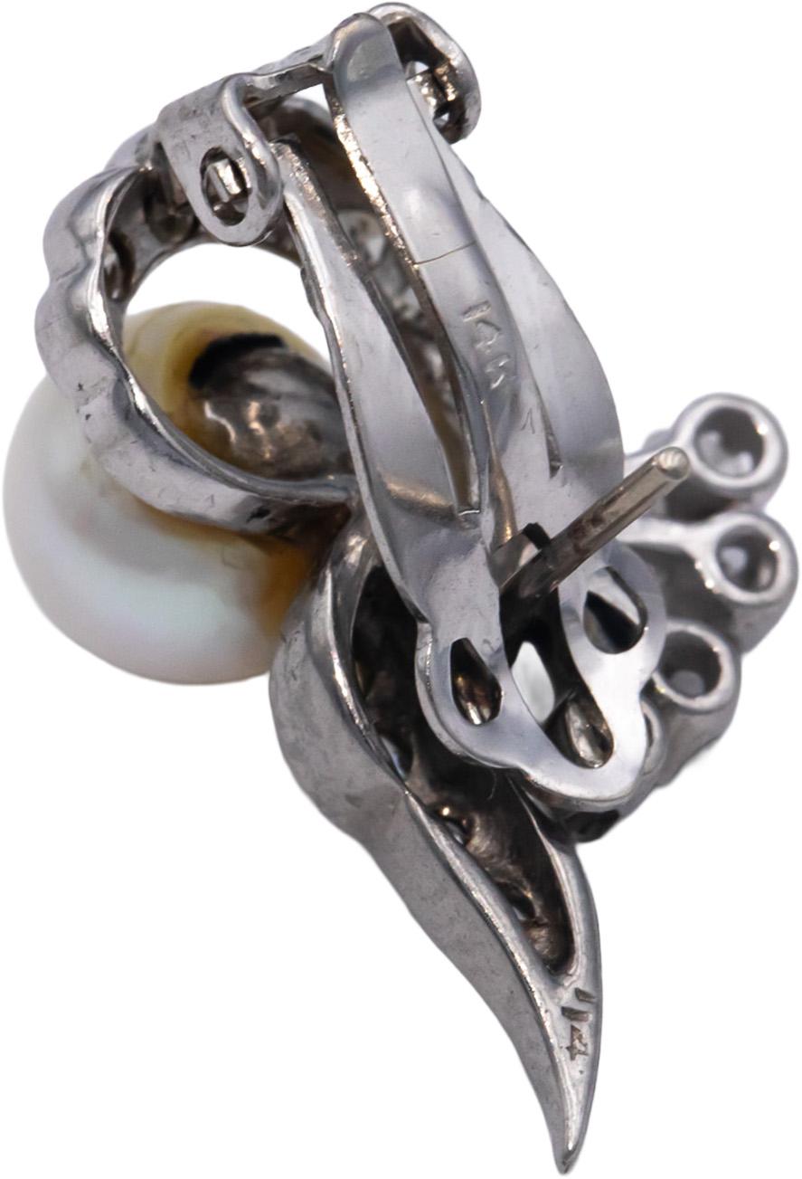 Antique Vintage 14k White Gold 0.75CT Diamond and 8.0mm Pearl Stud Earrings