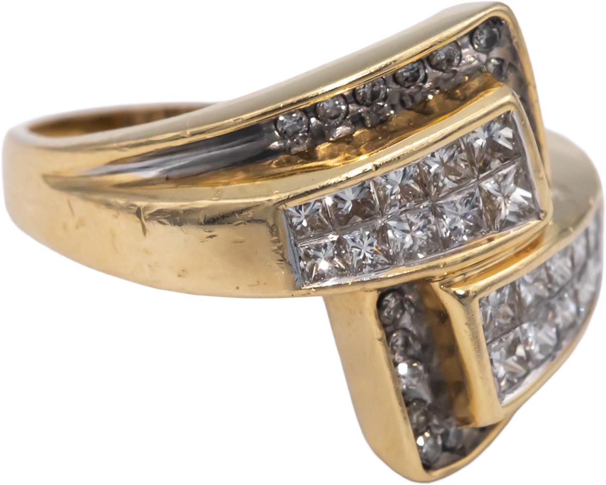 14k Yellow Gold VS Princess and Round Diamond Bypass Ring 1.0CT Size 8