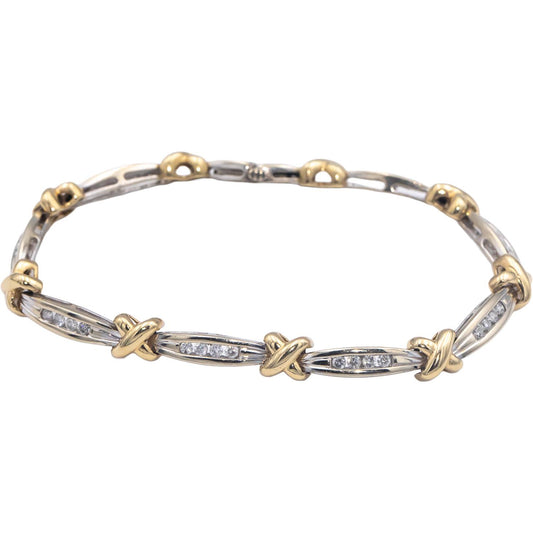 14k White & Yellow Gold 1.0CT Round Cut Diamond Fancy Link Bracelet