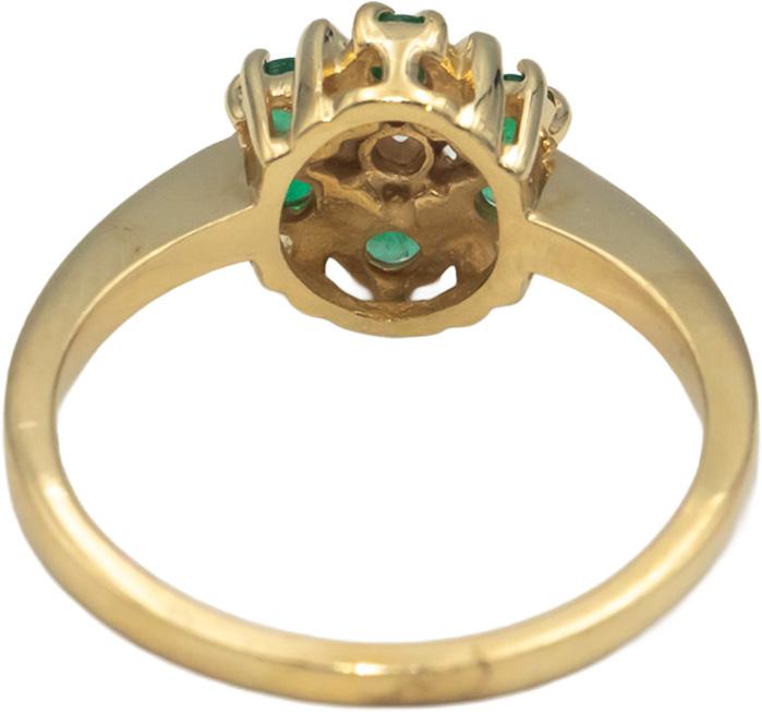 14k Yellow Gold Round Diamond and Emerald Ring 0.30CT Size 6.75