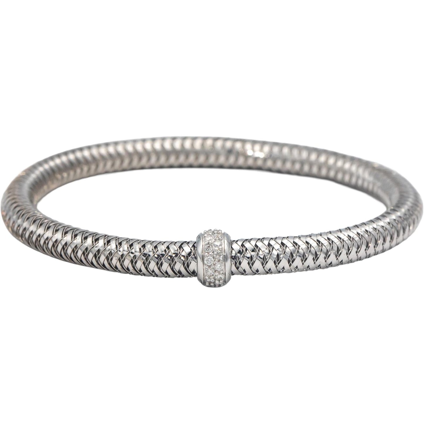 ROBERTO COIN 18k White Gold Primavera Flexible Bracelet w/ Diamond Station