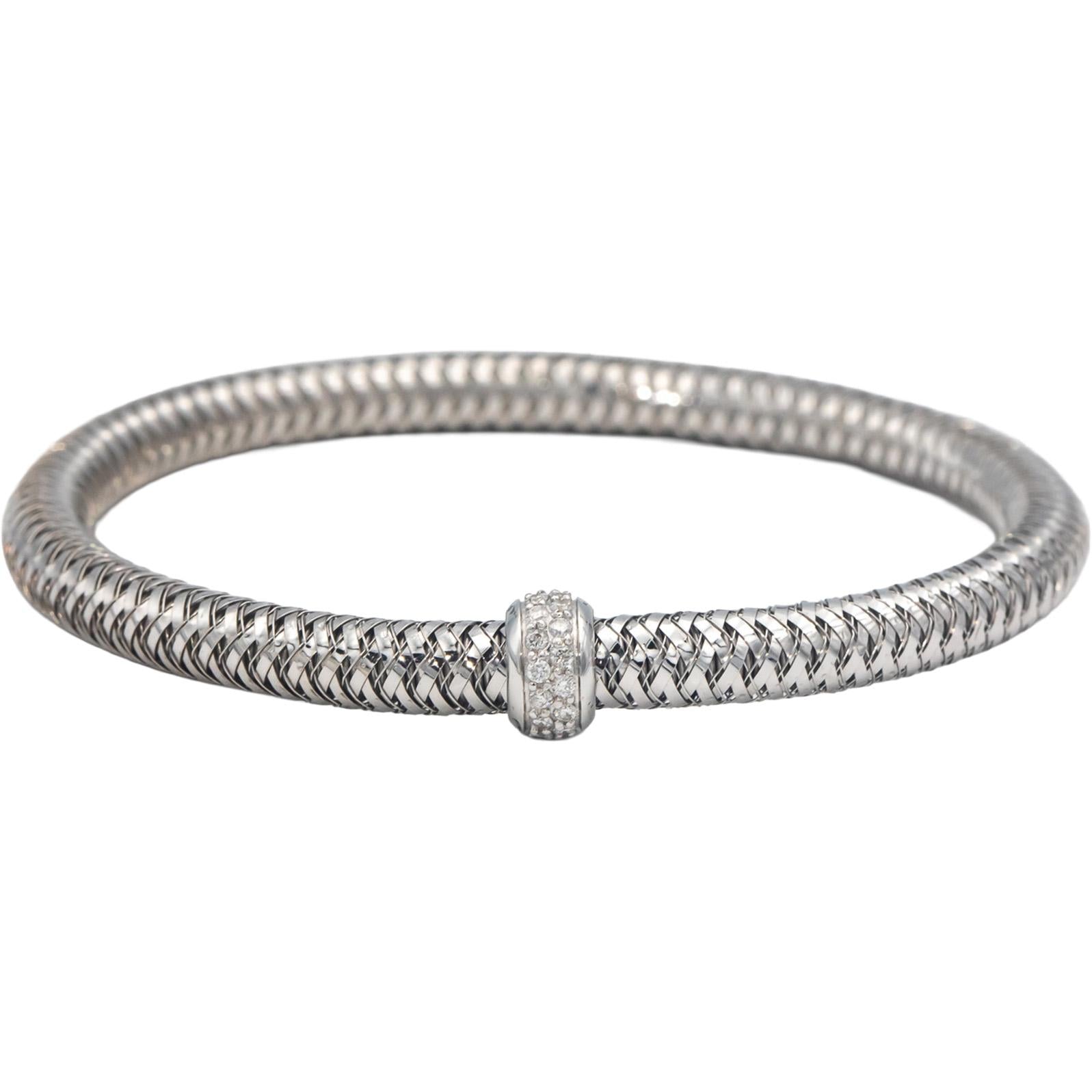 ROBERTO COIN 18k White Gold Primavera Flexible Bracelet w/ Diamond Station