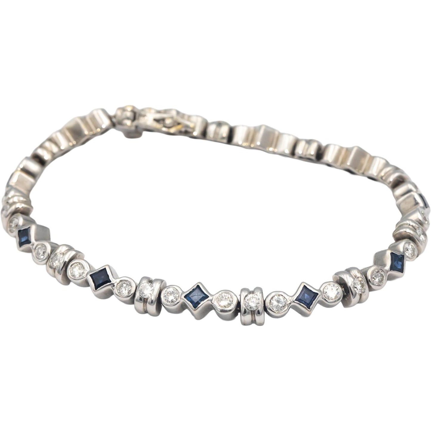 14k White Gold Diamond and Sapphire Fancy Link Bracelet 2.50CT