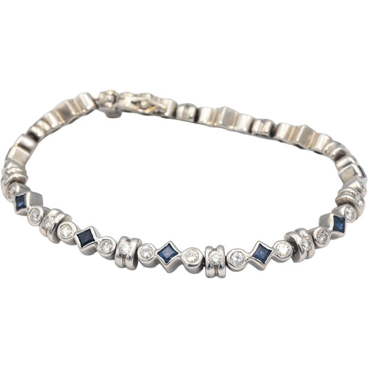 14k White Gold Diamond and Sapphire Fancy Link Bracelet 2.50CT