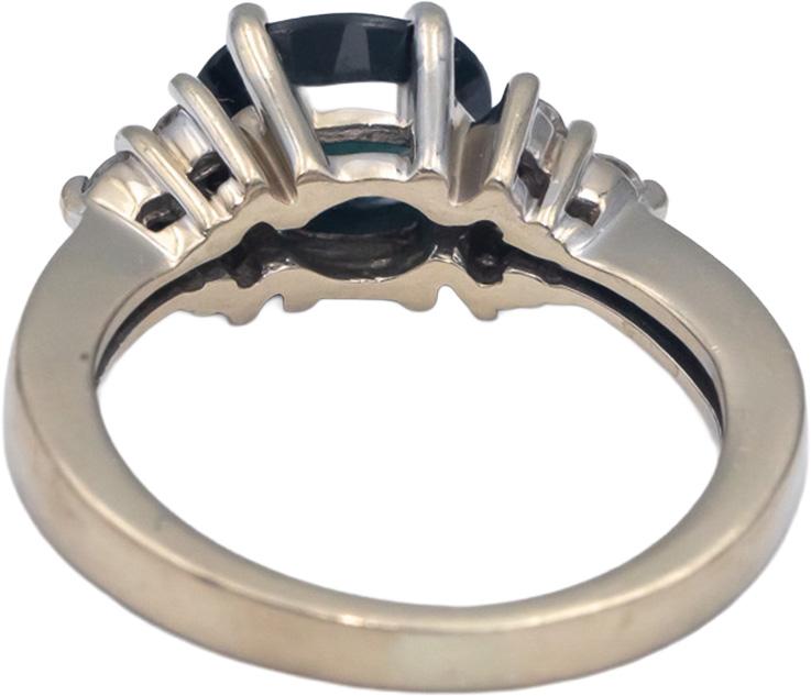 14k White Gold 1.75CT Round Cut Diamond and Oval Cut Sapphire Ring Size 5.25