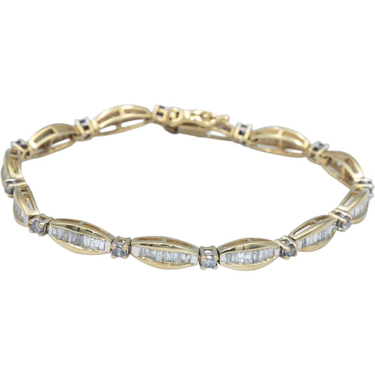 14k Yellow Gold Round & Baguette Cut Diamond Fancy Link Bracelet 3.0CT