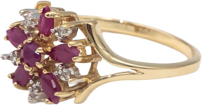 10k Yellow Gold Jewelry 0.48CT Diamond and Ruby Flower Ring Size 7.25