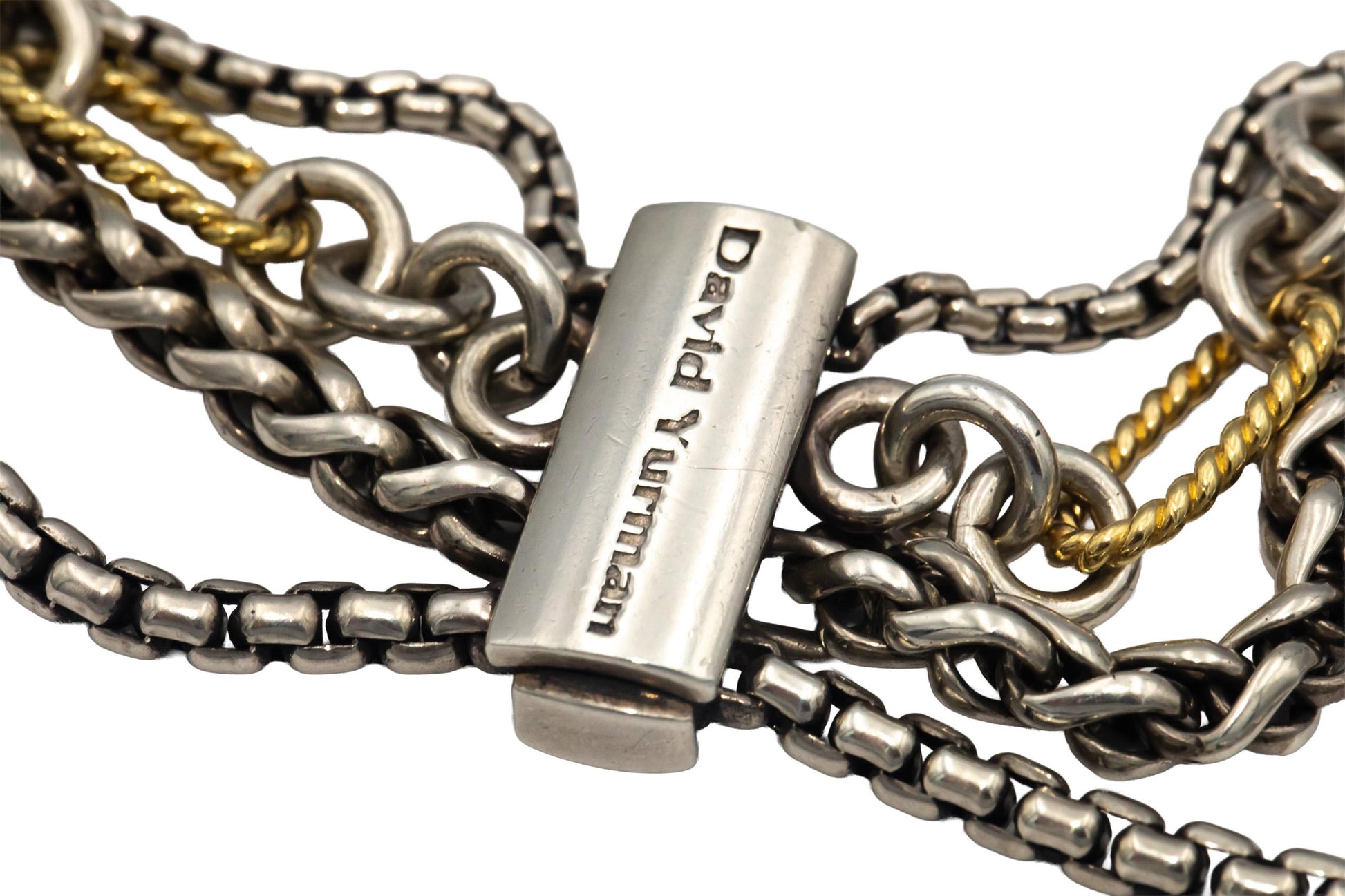 DAVID YURMAN Sterling Silver & 18k Gold 4-Row Mixed Chain Bib Necklace