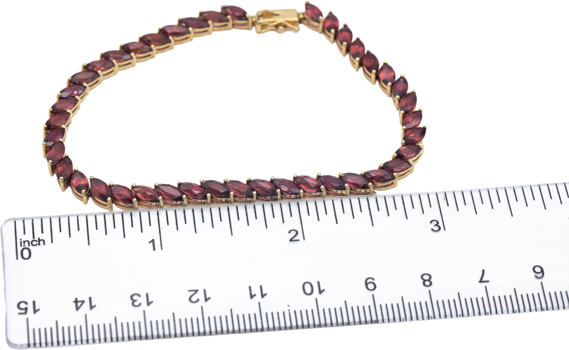 14k Yellow Gold 10.0CT Marquise Garnet Prong Set Line Bracelet
