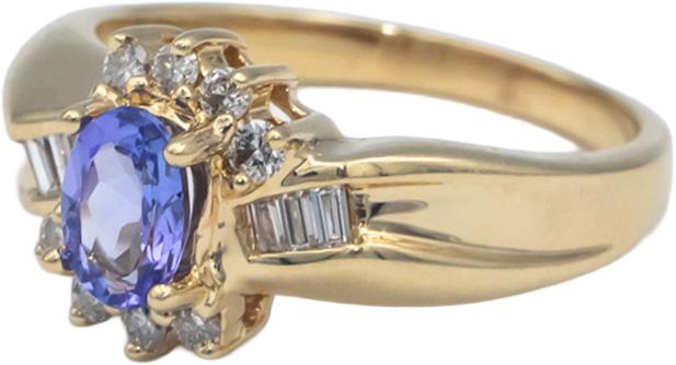 14k Yellow Gold 0.90CT Diamond and Tanzanite Halo Cocktail Ring Size 8