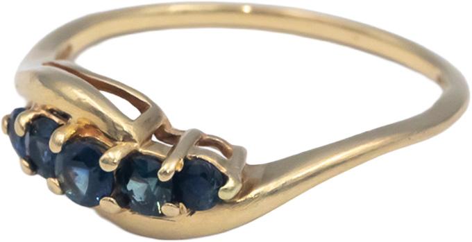 14k Yellow Gold 0.35CT Round Cut Blue Sapphire Band Ring Size 7