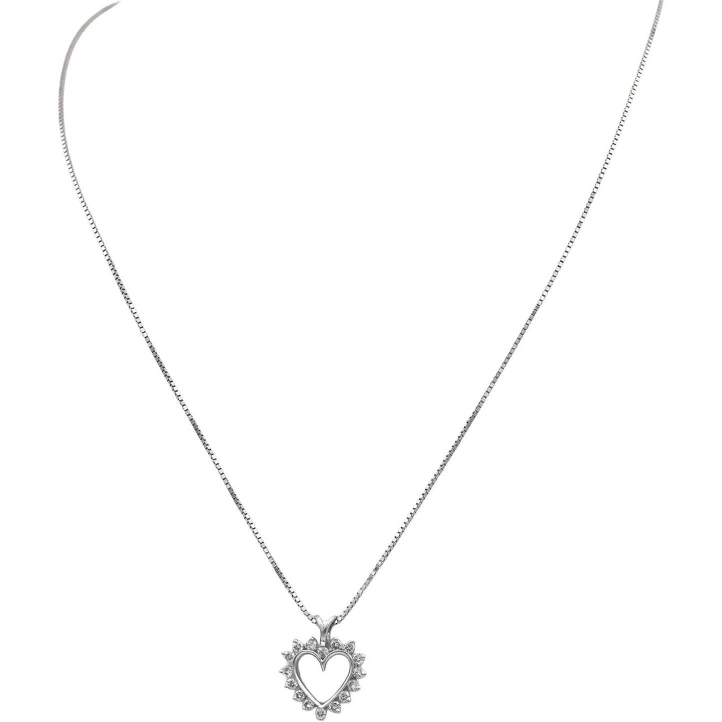 14k White Gold Jewelry VS Round Diamond Open Heart Pendant Necklace 0.33CT