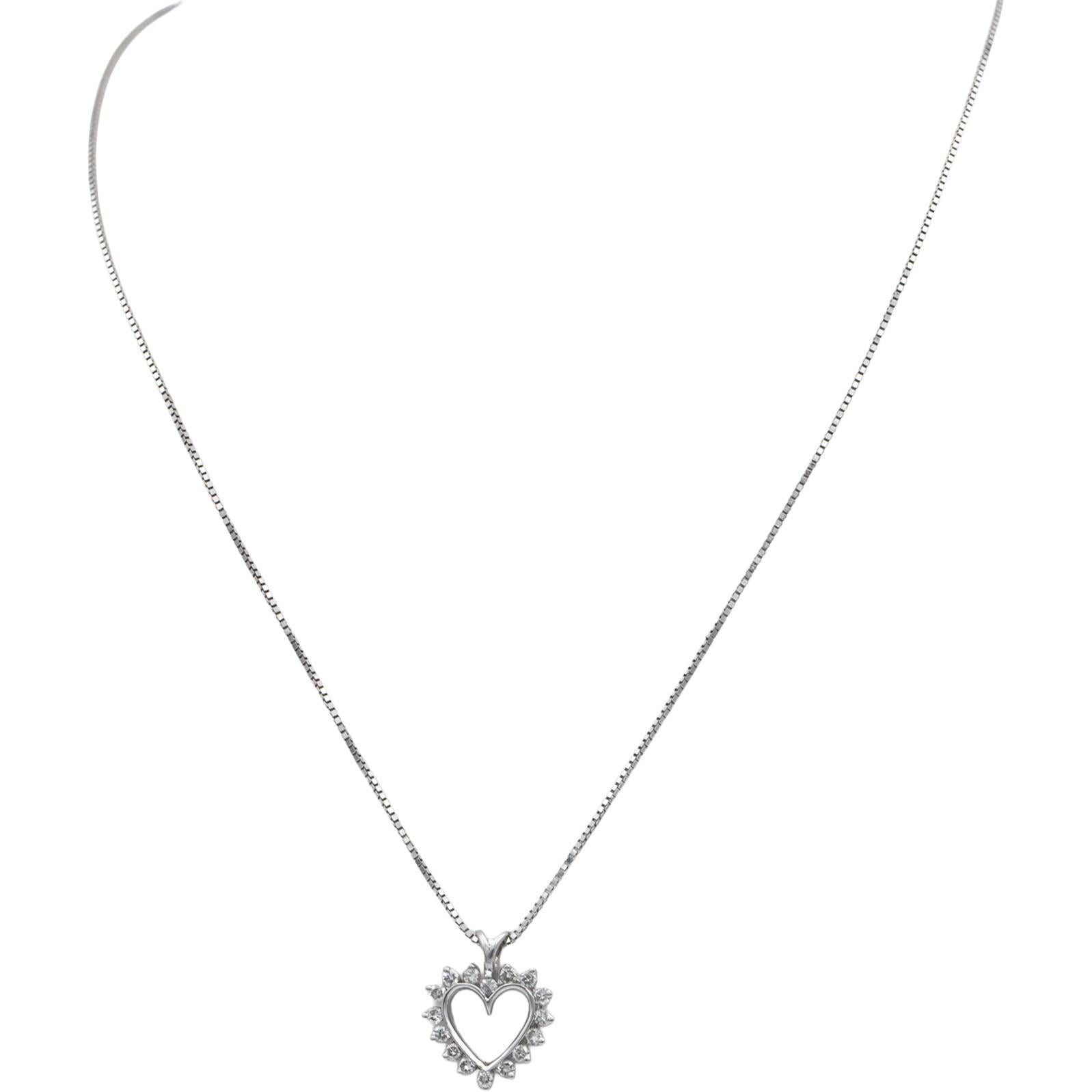 14k White Gold Jewelry VS Round Diamond Open Heart Pendant Necklace 0.33CT