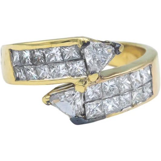 18k Yellow Gold VS Trillion and Princess Diamond Crossover Ring 1.50CT Size 6.25