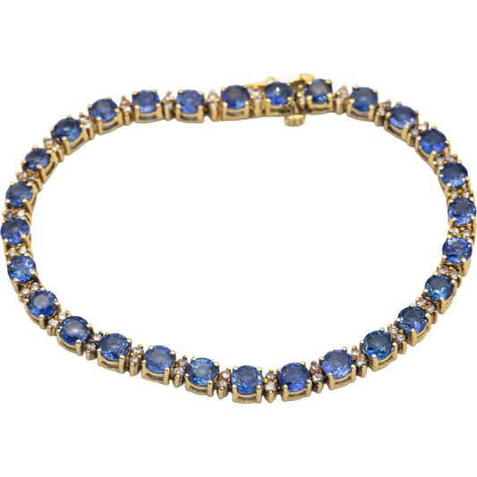 CGL Certified 14k Yellow Gold Diamond & Blue Sapphire Tennis Bracelet 8.90CT