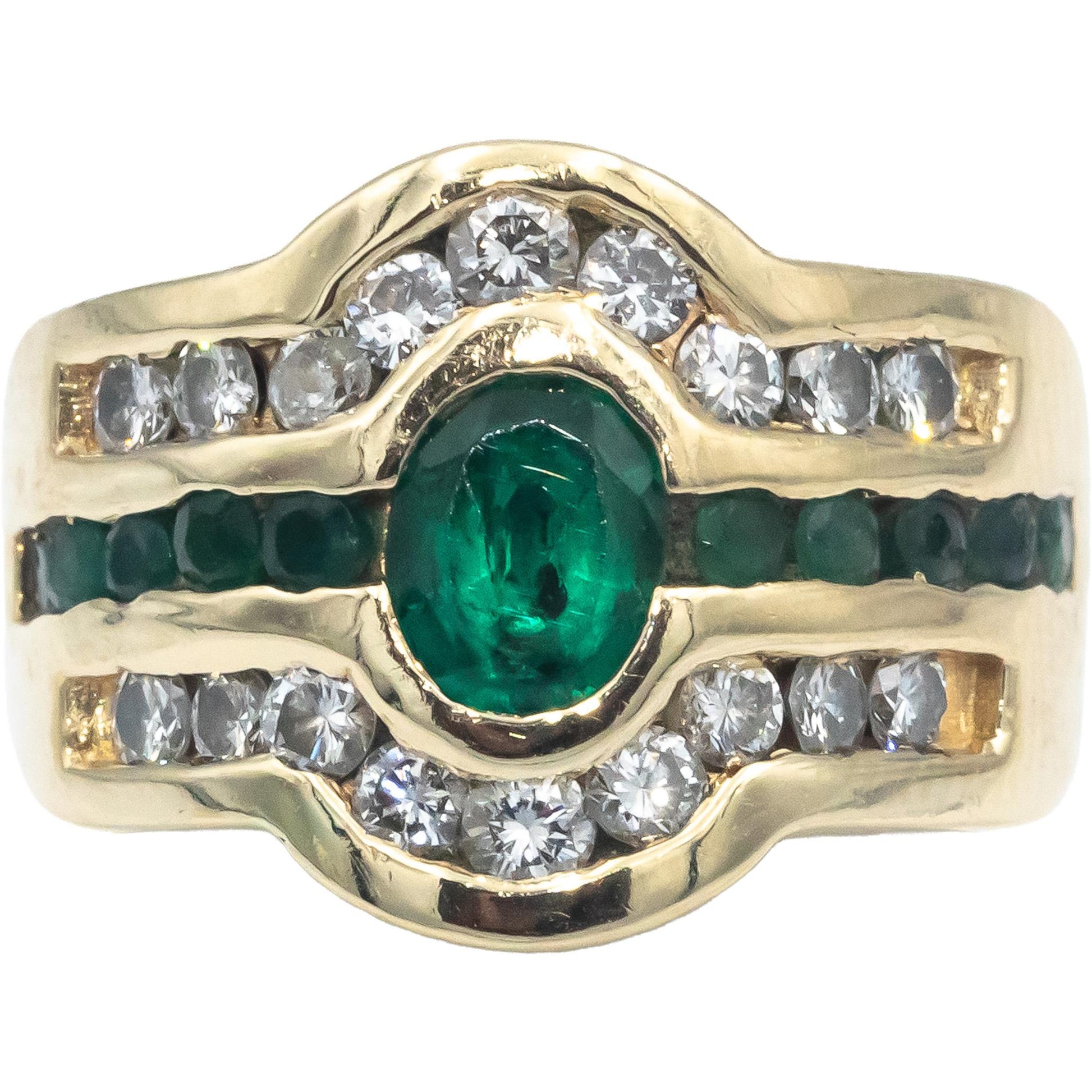 14k Yellow Gold Jewelry 1.75CT VS Diamond and Emerald Cocktail Ring Size 5.5