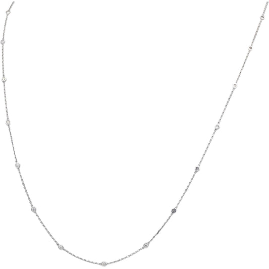 14k White Gold 0.75CT VS Round Cut Bezel Set Diamond By The Yard Necklace