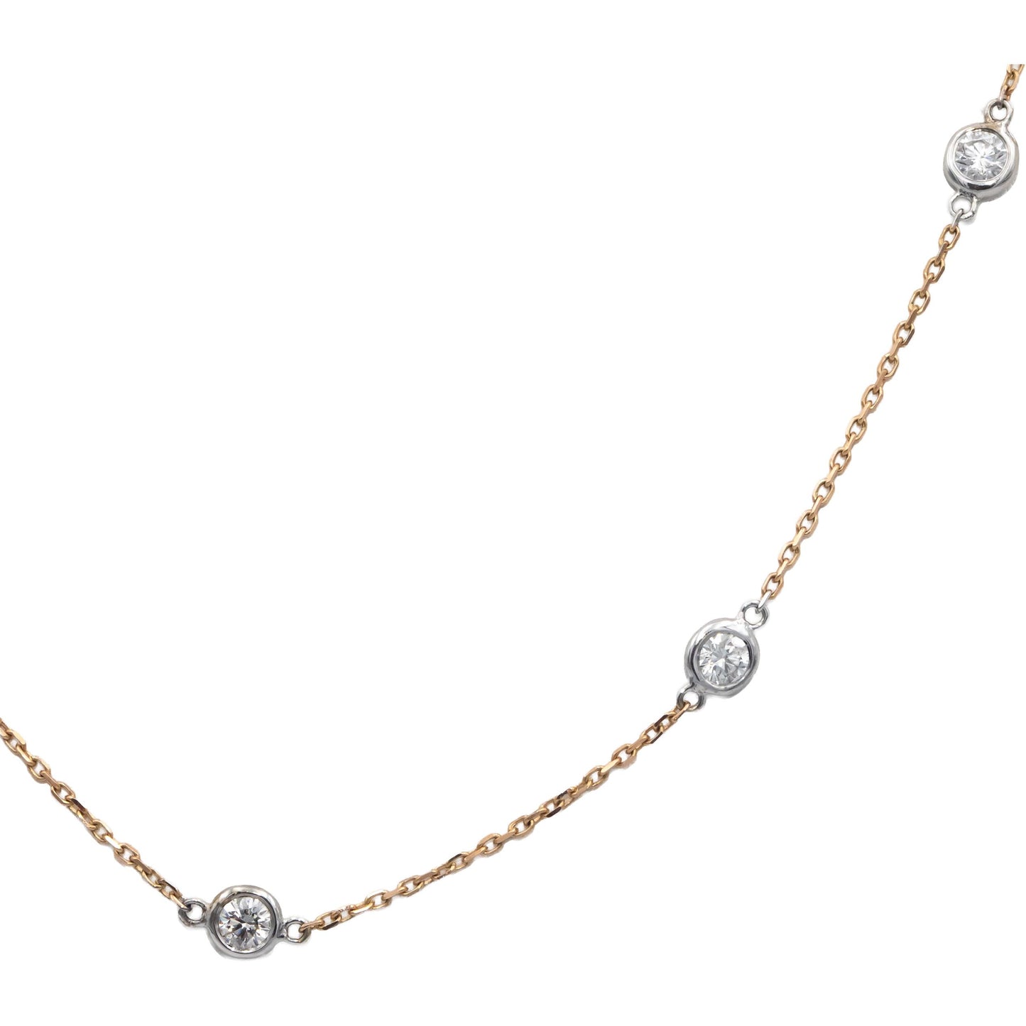 14k Rose & White Gold 1.50CT Round Cut Bezel Set Diamond By the Yard Necklace