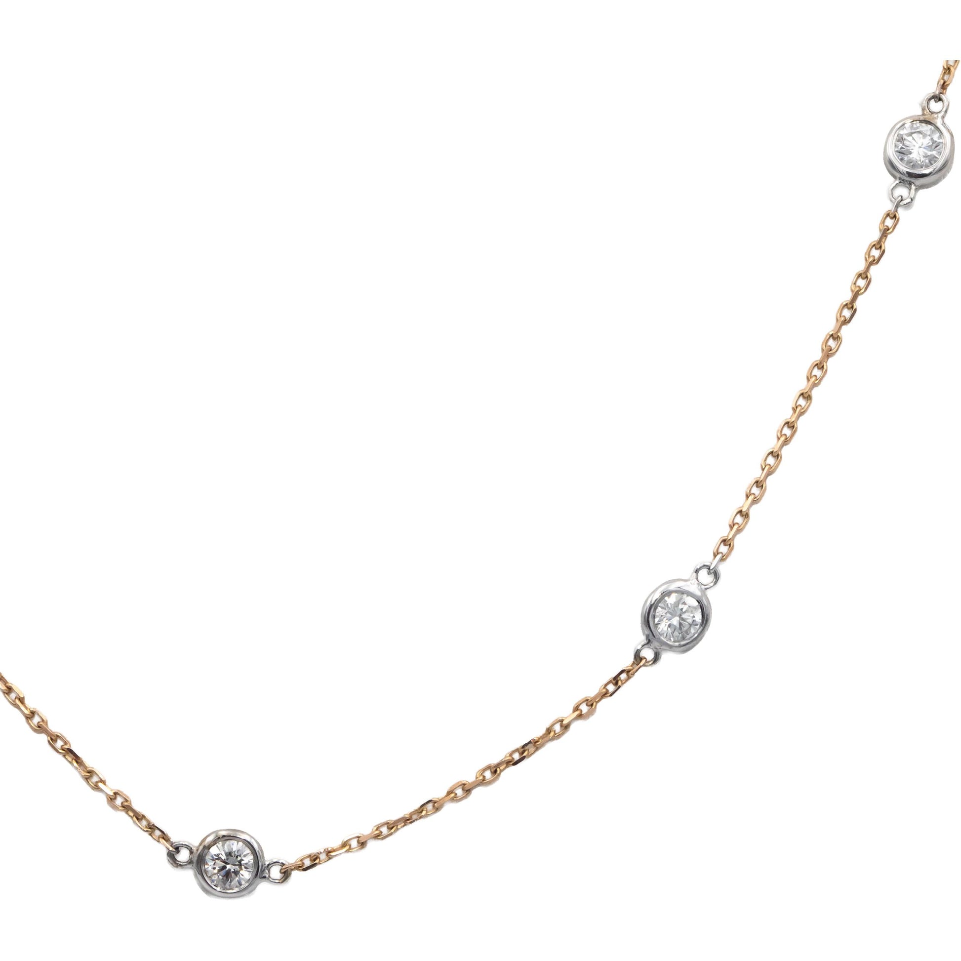 14k Rose & White Gold 1.50CT Round Cut Bezel Set Diamond By the Yard Necklace