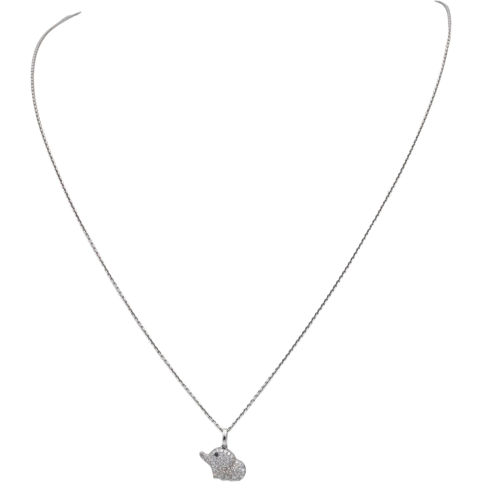 18k White Gold 0.25CT Round Cut Diamond Cluster Elephant Pendant Necklace