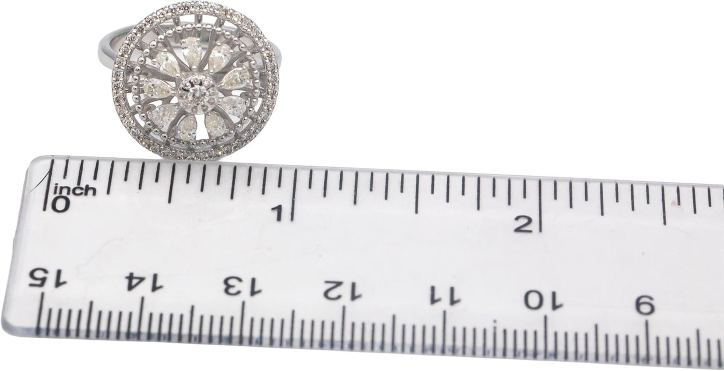 18k White Gold VS Pear & Round Diamond Floral Cocktail Ring 0.81CT Size 6.75