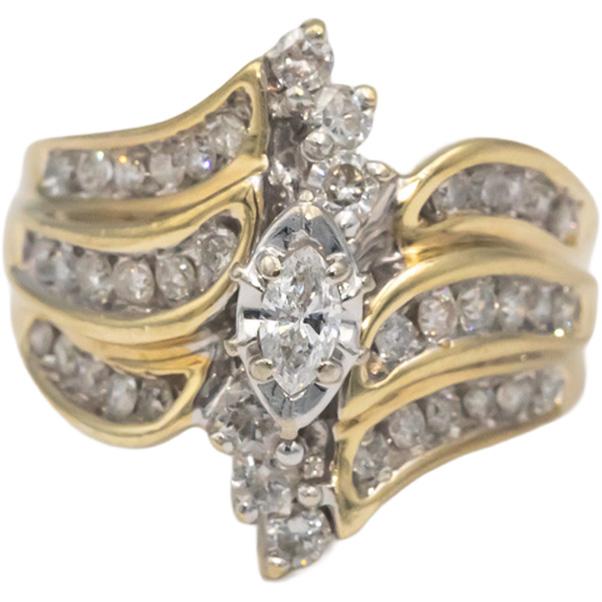 Marquise & Round Diamond 10k Yellow Gold Cocktail Ring 1.0CT Size 7