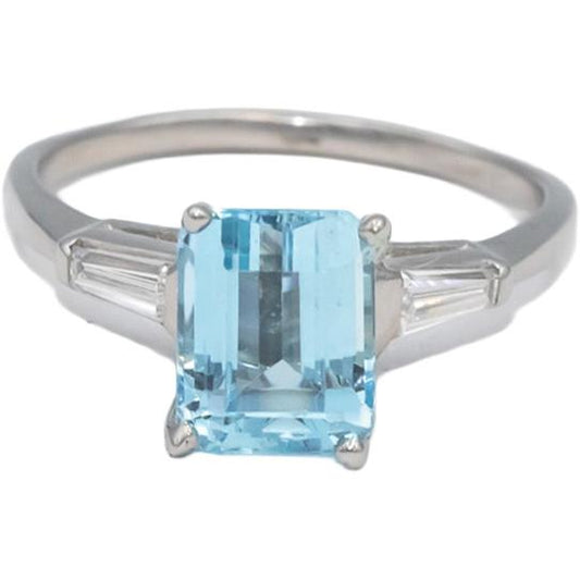 14k White Gold Diamond and Aquamarine Cocktail Ring 2.99CT Size 9