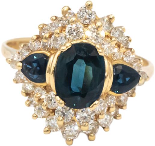 14k Yellow Gold Diamond and Sapphire Cocktail Ring 2.75CT Size 6.75