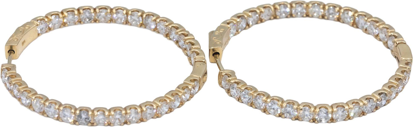 14k Yellow Gold Round Lab Grown Diamond Inside Out Hoop Earrings 5.0CT