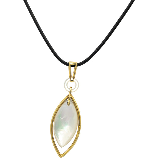 18K Yellow Gold VS Round Diamond & Mother of Pearl Pendant Necklace 0.46CT