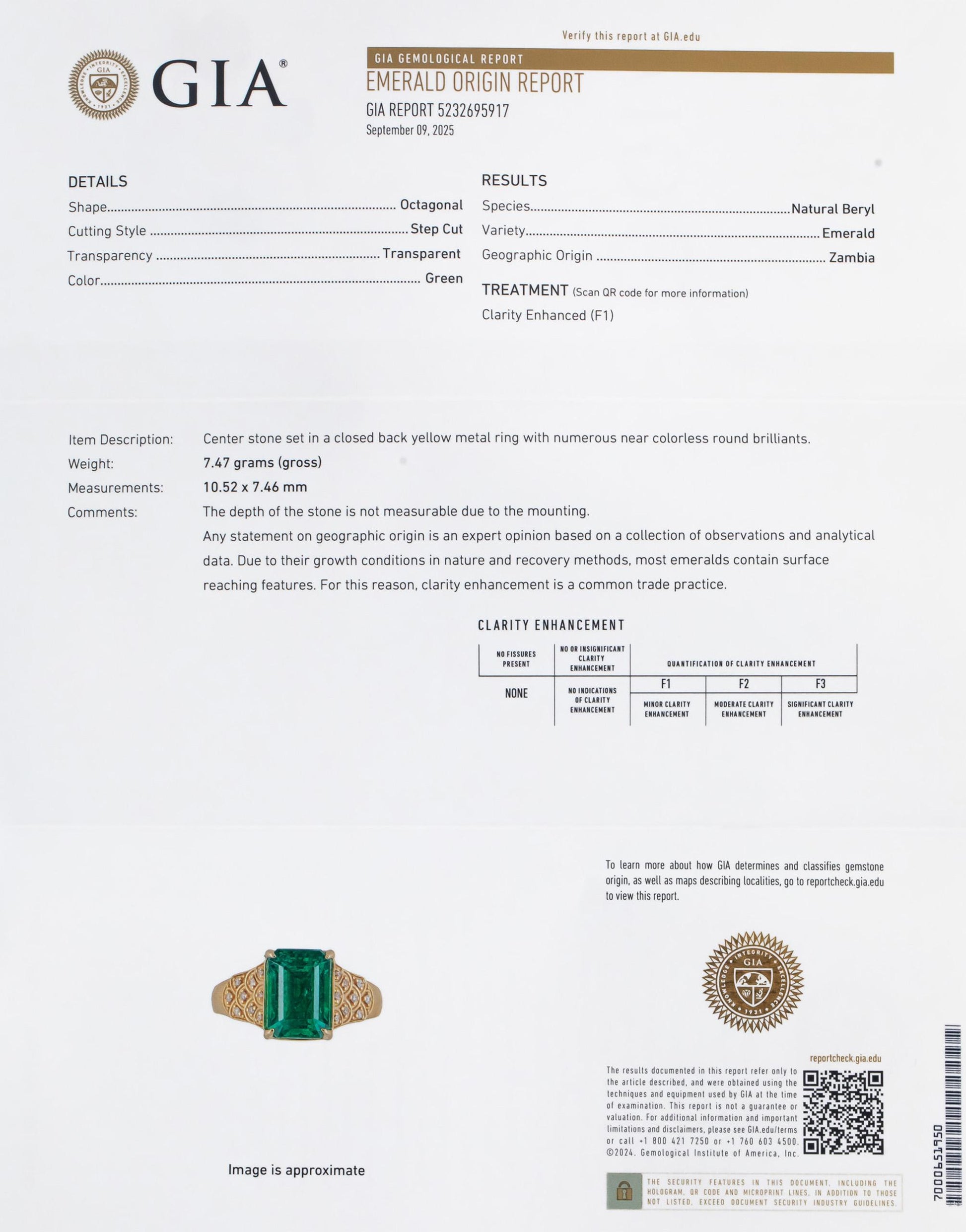 GIA Certified 18k Yellow Gold Emerald and Diamond Cocktail Ring 5.10CT Size 7.25
