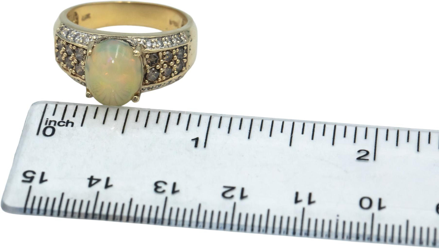 14k Yellow Gold Round Diamond and Cabochon Opal Cocktail Ring 2.96CT Size 9