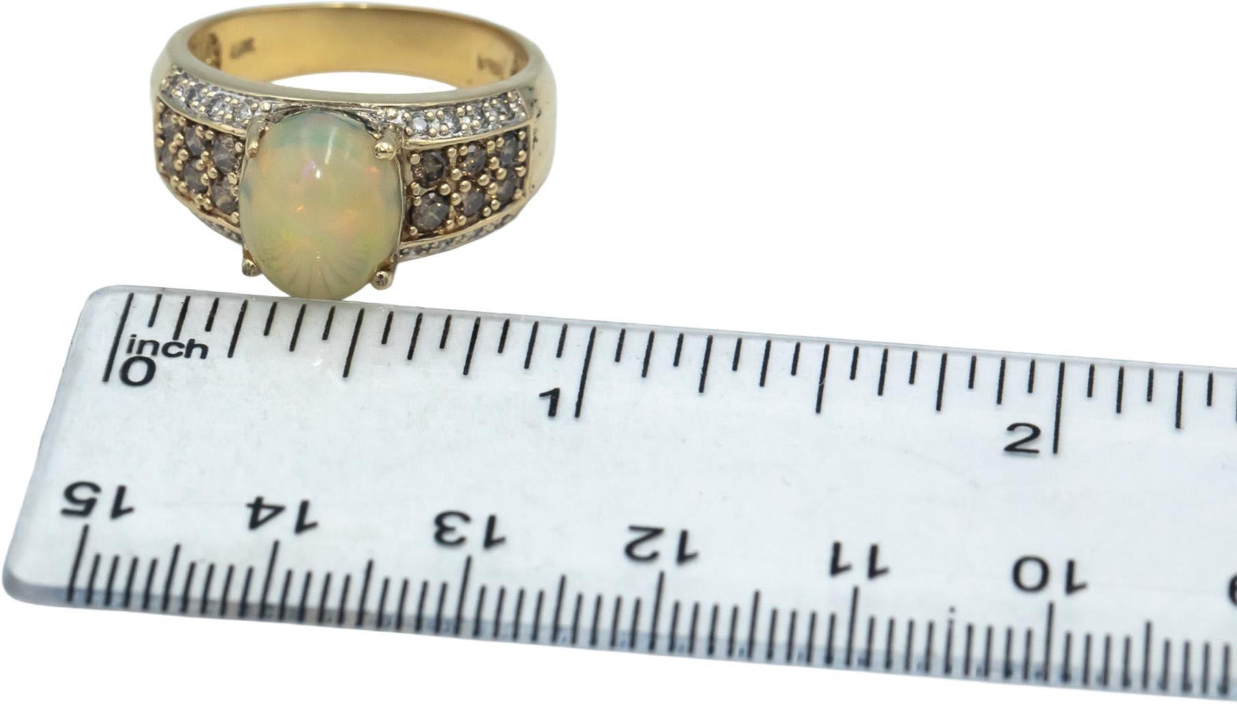 14k Yellow Gold Round Diamond and Cabochon Opal Cocktail Ring 2.96CT Size 9