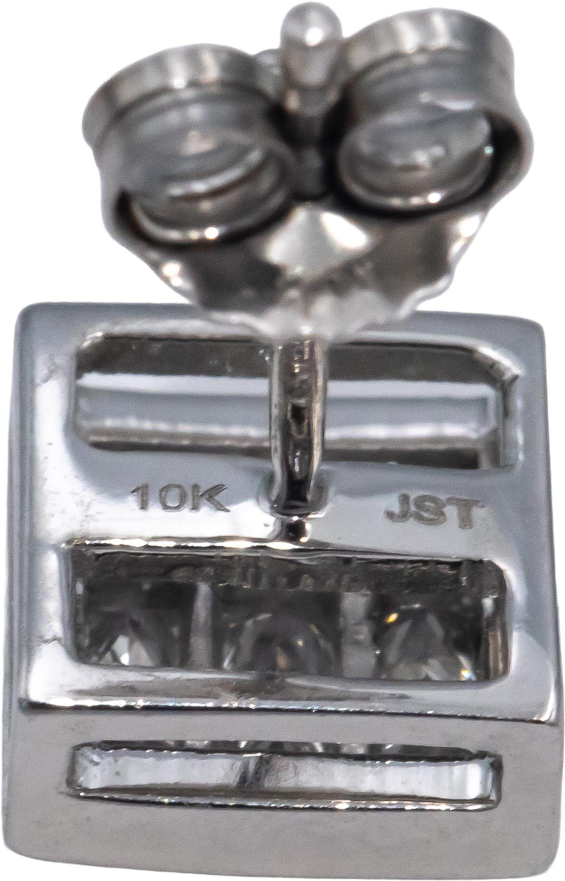 10k White Gold Princess Cut Diamond Cluster Square Stud Earrings 1.0CT