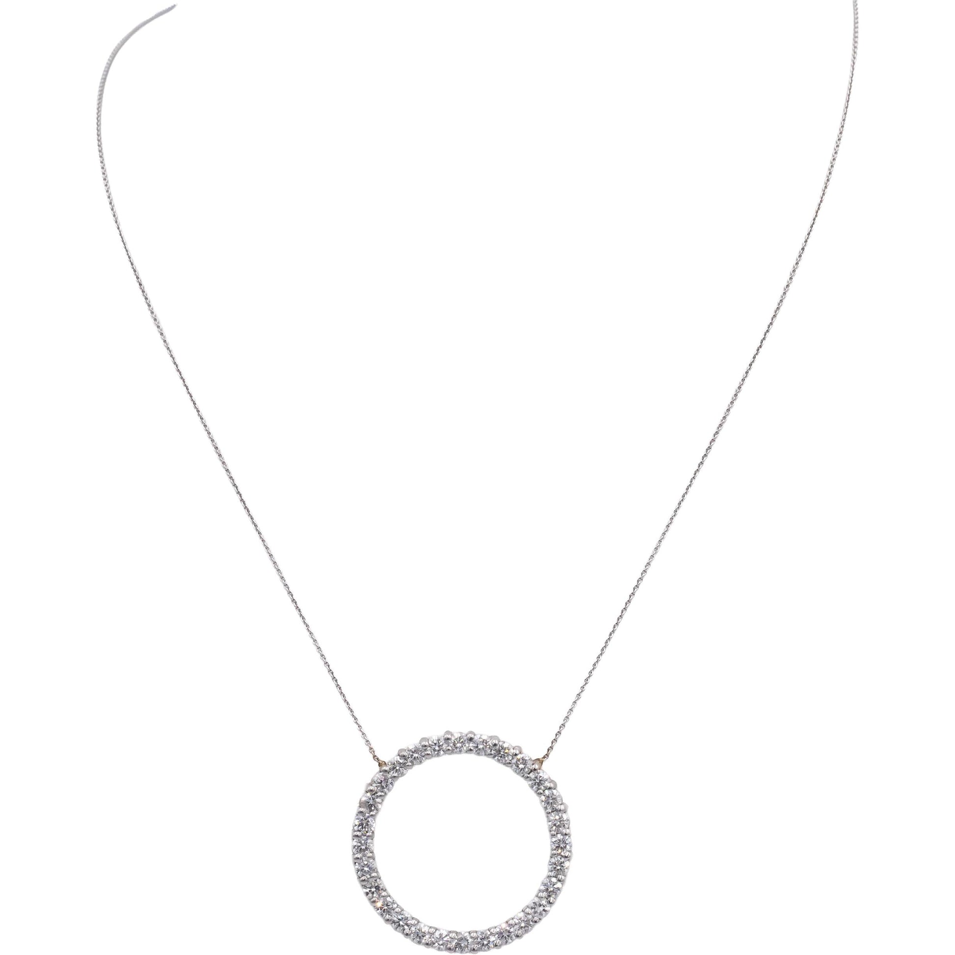 14k White Gold VS Round Diamond Fixed Circle Pendant Necklace Chain 2.35CT