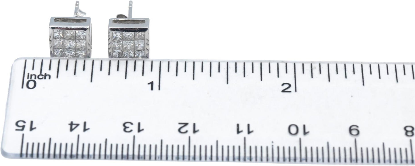 10k White Gold VS Princess Cut Invisible Set Square Stud Earrings 1.0CT