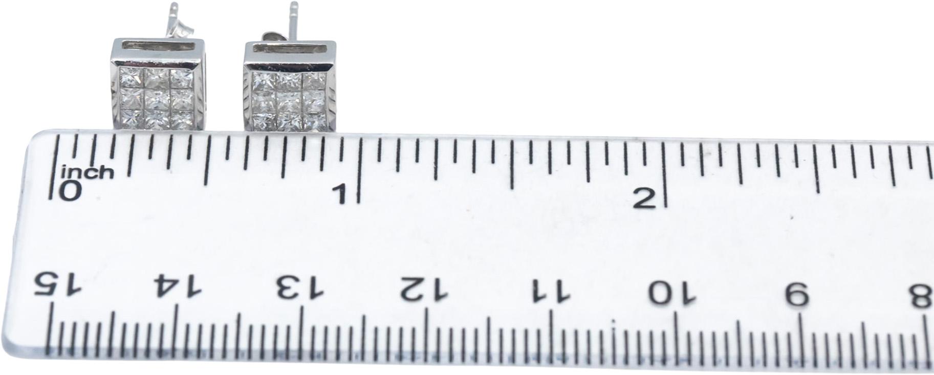 10k White Gold VS Princess Cut Invisible Set Square Stud Earrings 1.0CT