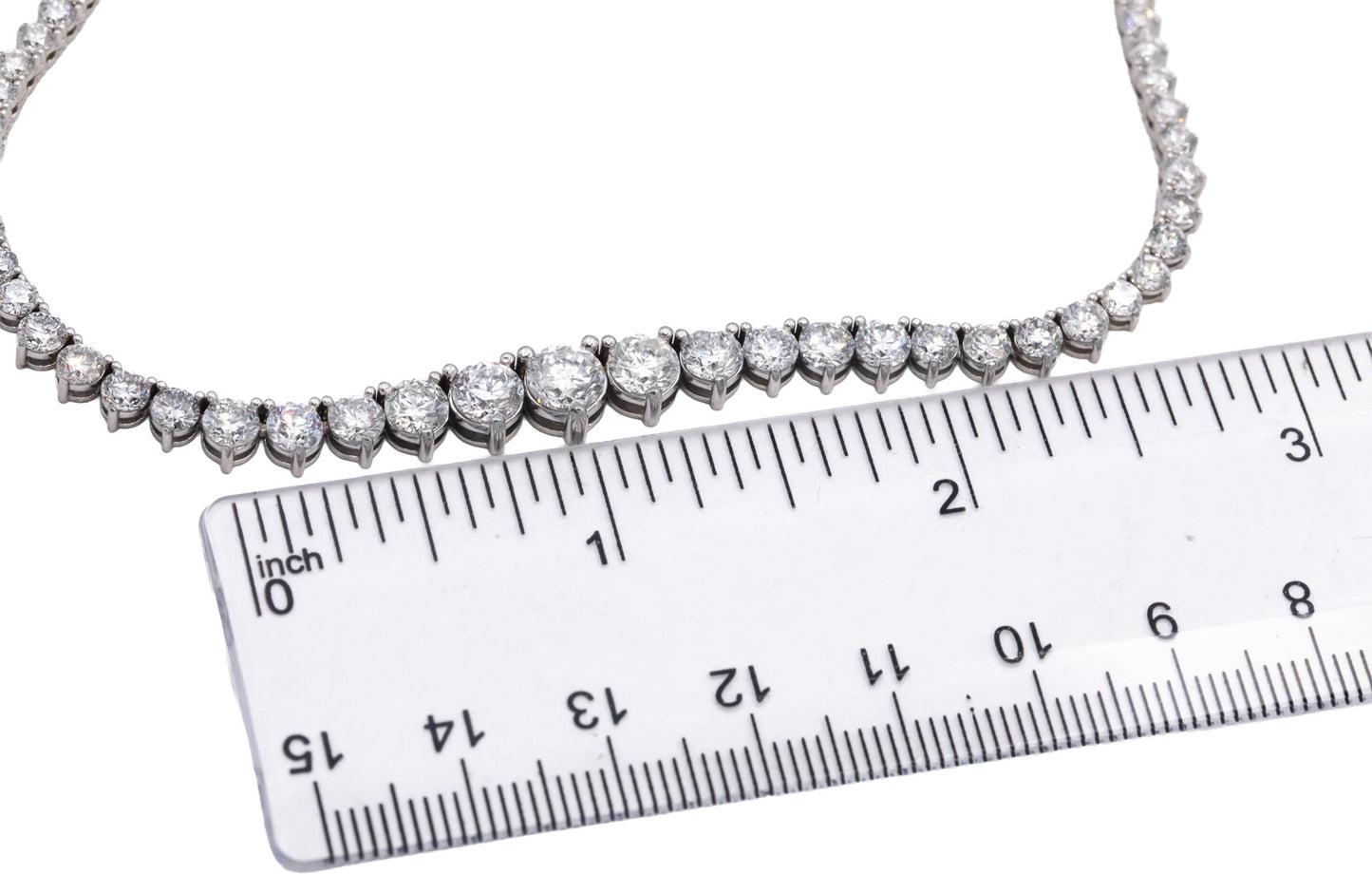 Round Diamond 14k White Gold Graduated Width Riviera Necklace 14.02CT