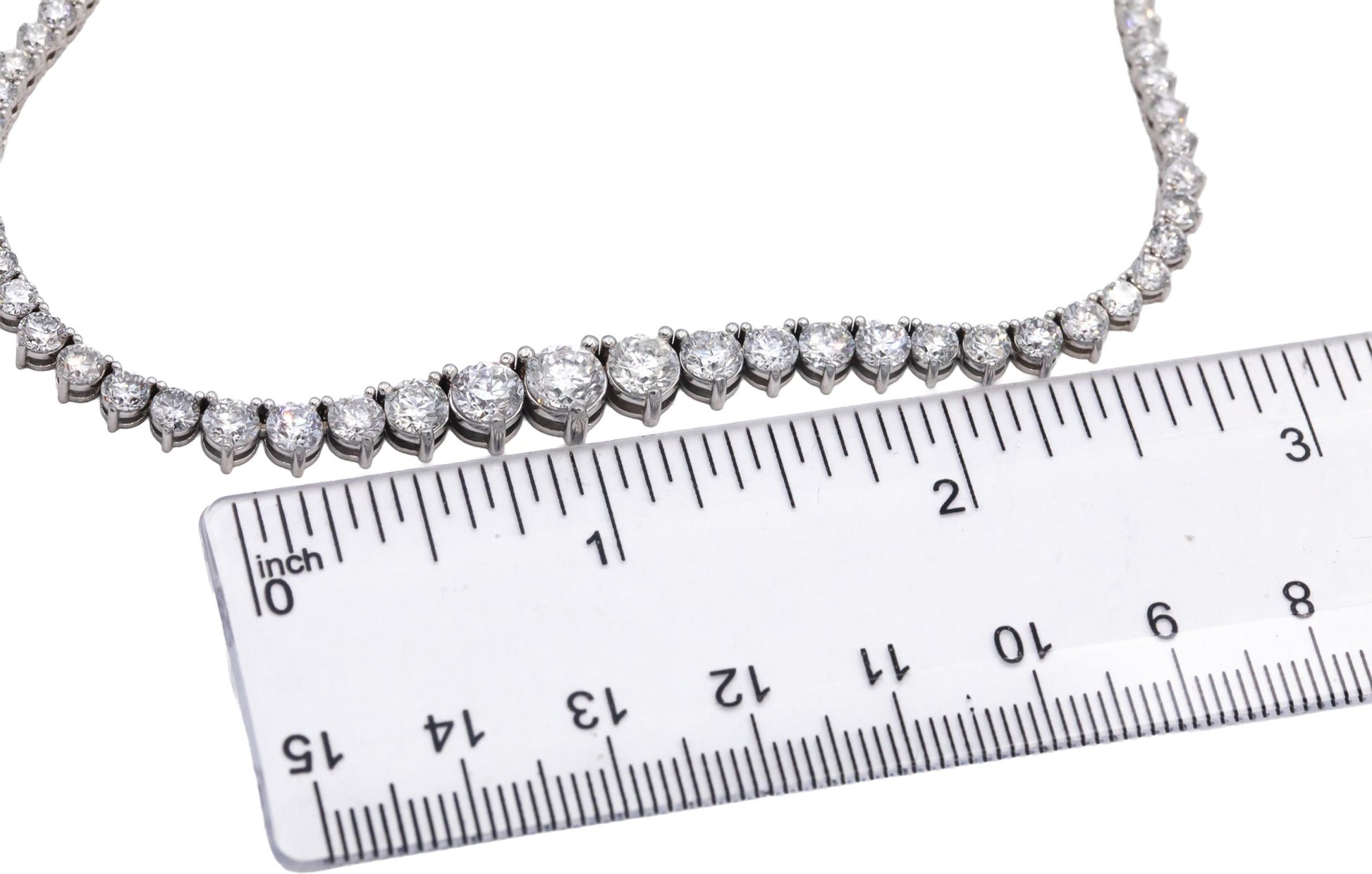 Round Diamond 14k White Gold Graduated Width Riviera Necklace 14.02CT