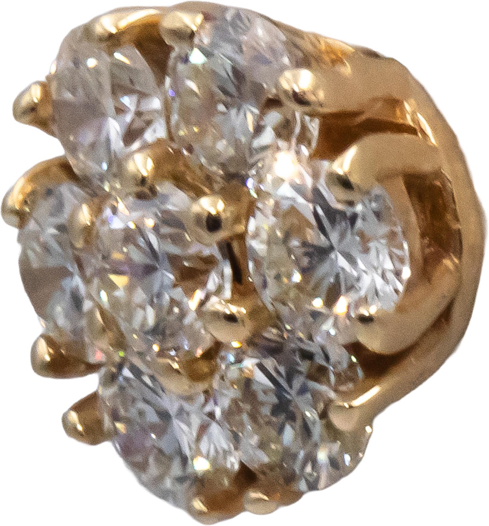 14k Yellow Gold Round VS Diamond Cluster Flower Stud Earrings 1.23CT