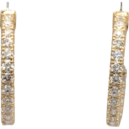 14k Yellow Gold VS Round Diamond Inside Out Circle Hoop Earrings 2.46CT