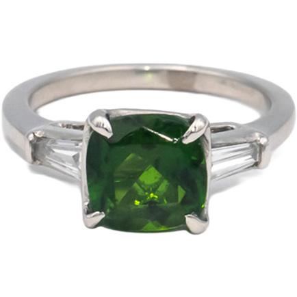 Platinum Cushion Tourmaline Baguette Diamond Cocktail Ring 2.65CT Size 5.5