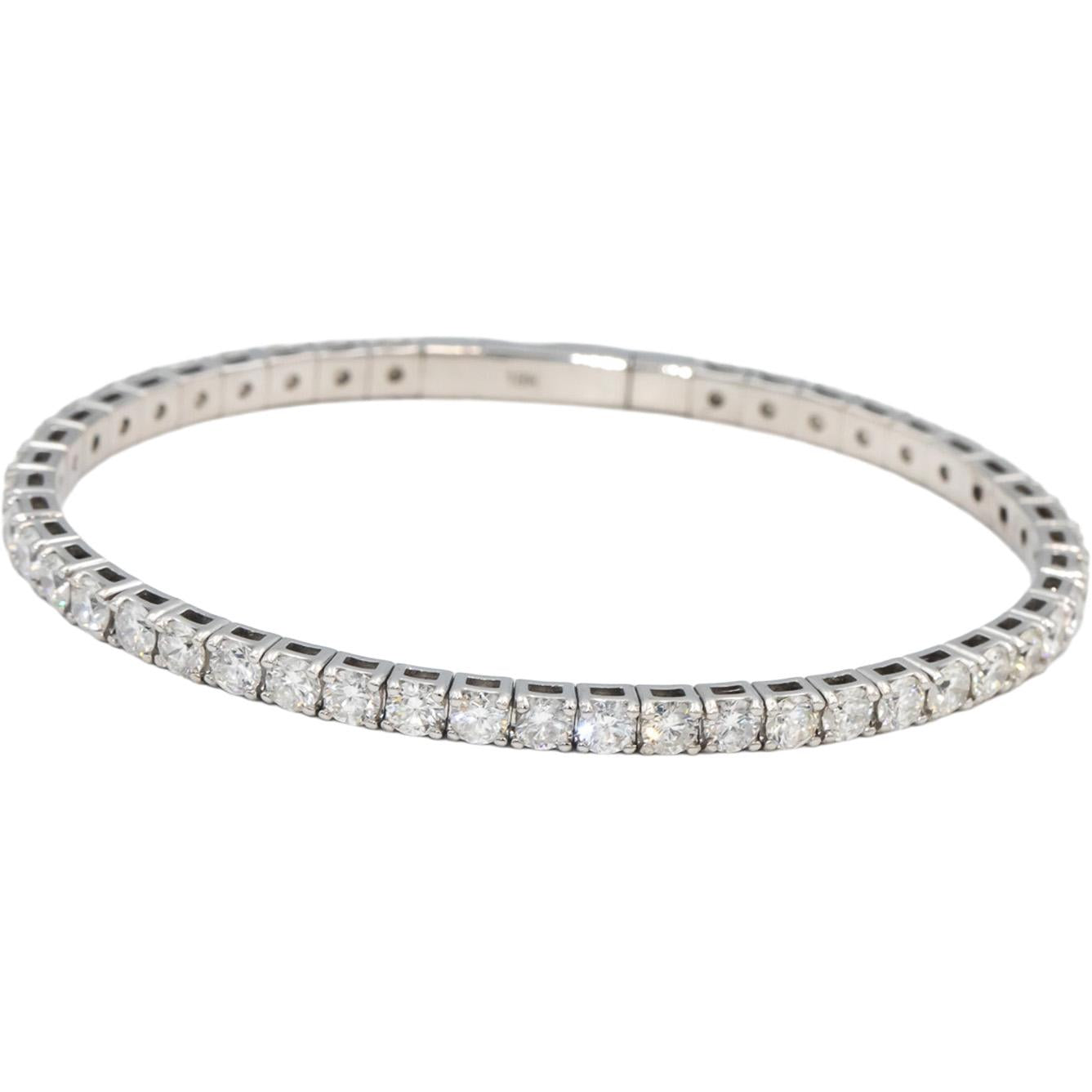 Round Diamond 18k White Gold Flexible Bangle Bracelet 7.90CT