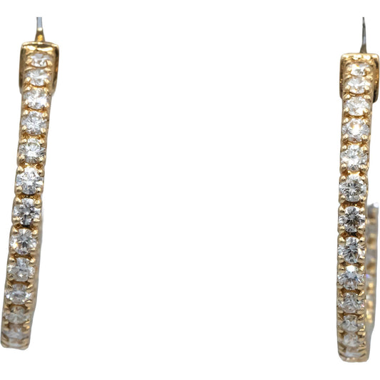 14k Gold VS Round Bezel Set Diamond Inside Out Circle Hoop Earrings 1.50CT