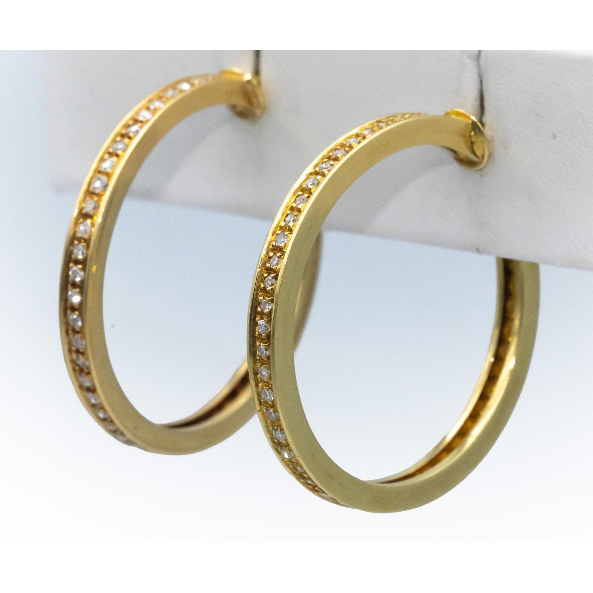 18k Yellow Gold VS Round Diamond Hoop Earrings 1.50CT