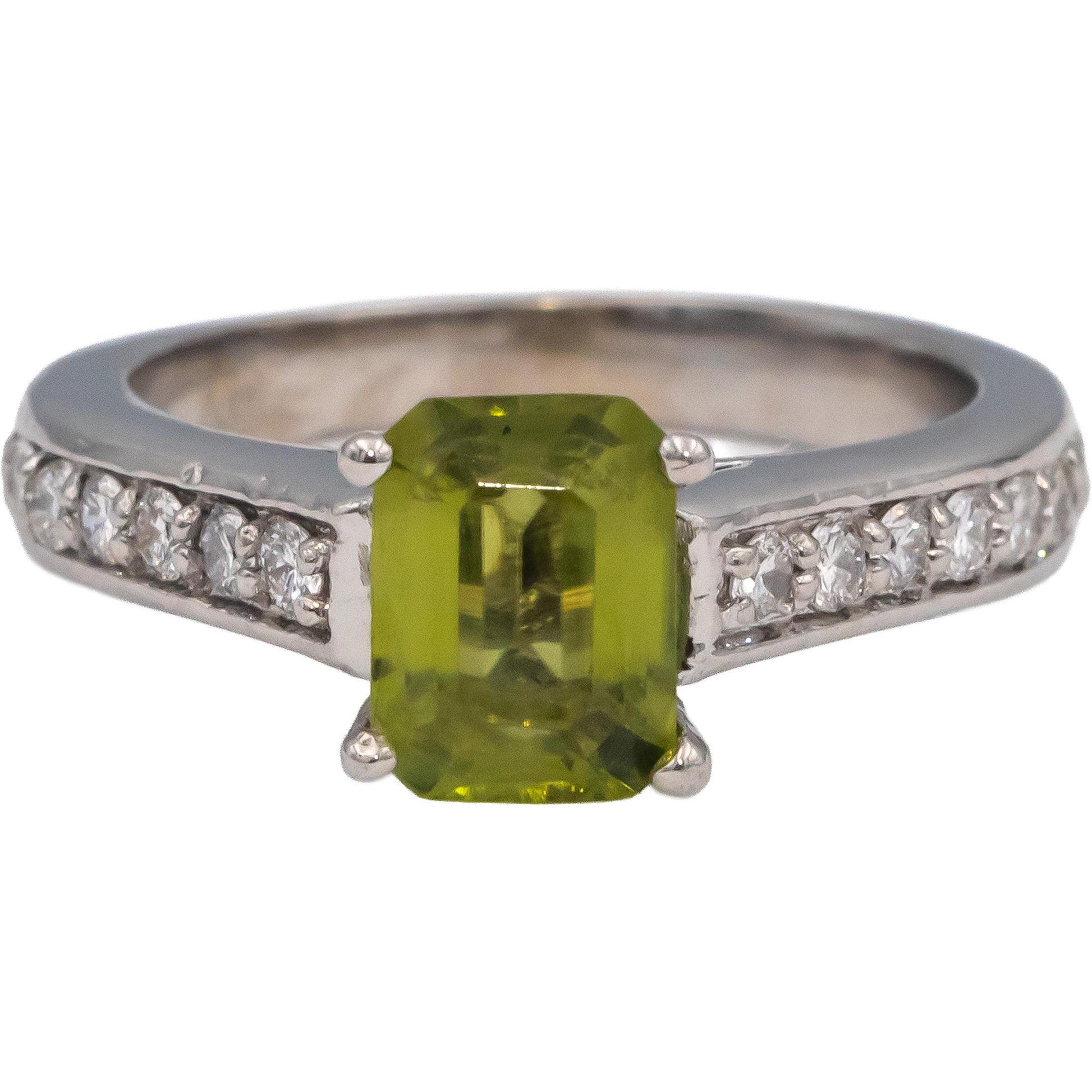 14k White Gold Peridot & Diamond Cocktail Ring 1.78CT Size 6.25
