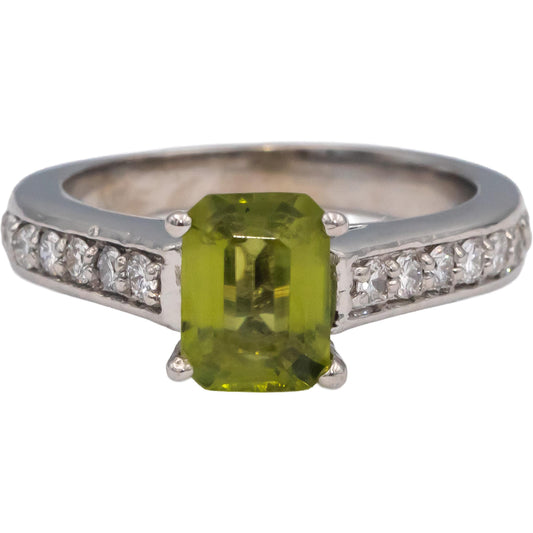 14k White Gold Peridot & Diamond Cocktail Ring 1.78CT Size 6.25