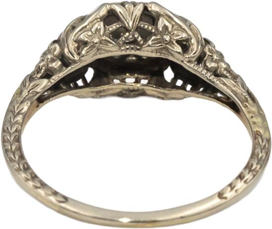 Vintage Antique 14k White Gold Single Cut Diamond Solitaire Filigree Ring .05CT