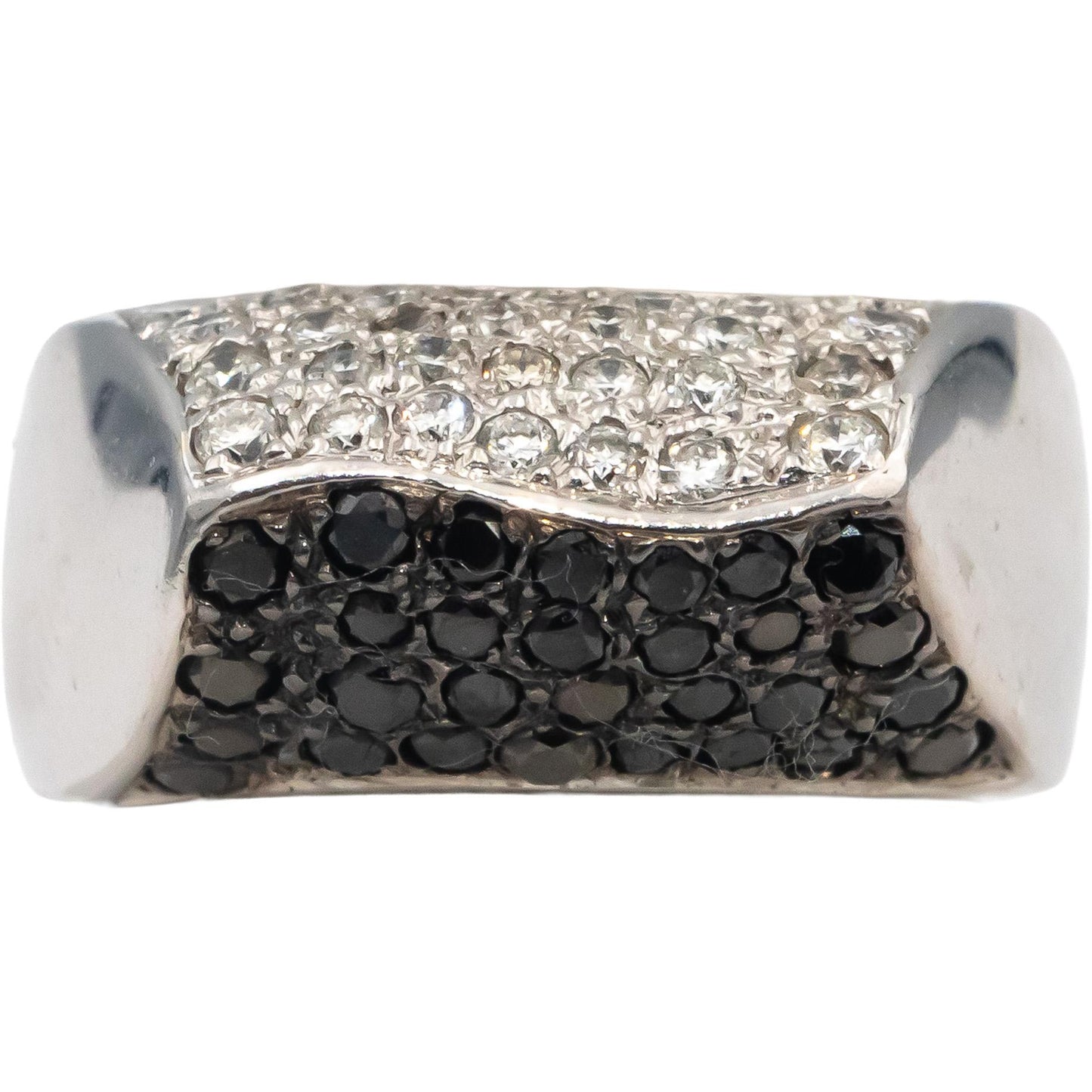 LE VIAN 18k White Gold White and Black Round Diamond Cluster Ring 1.0CT Size 7